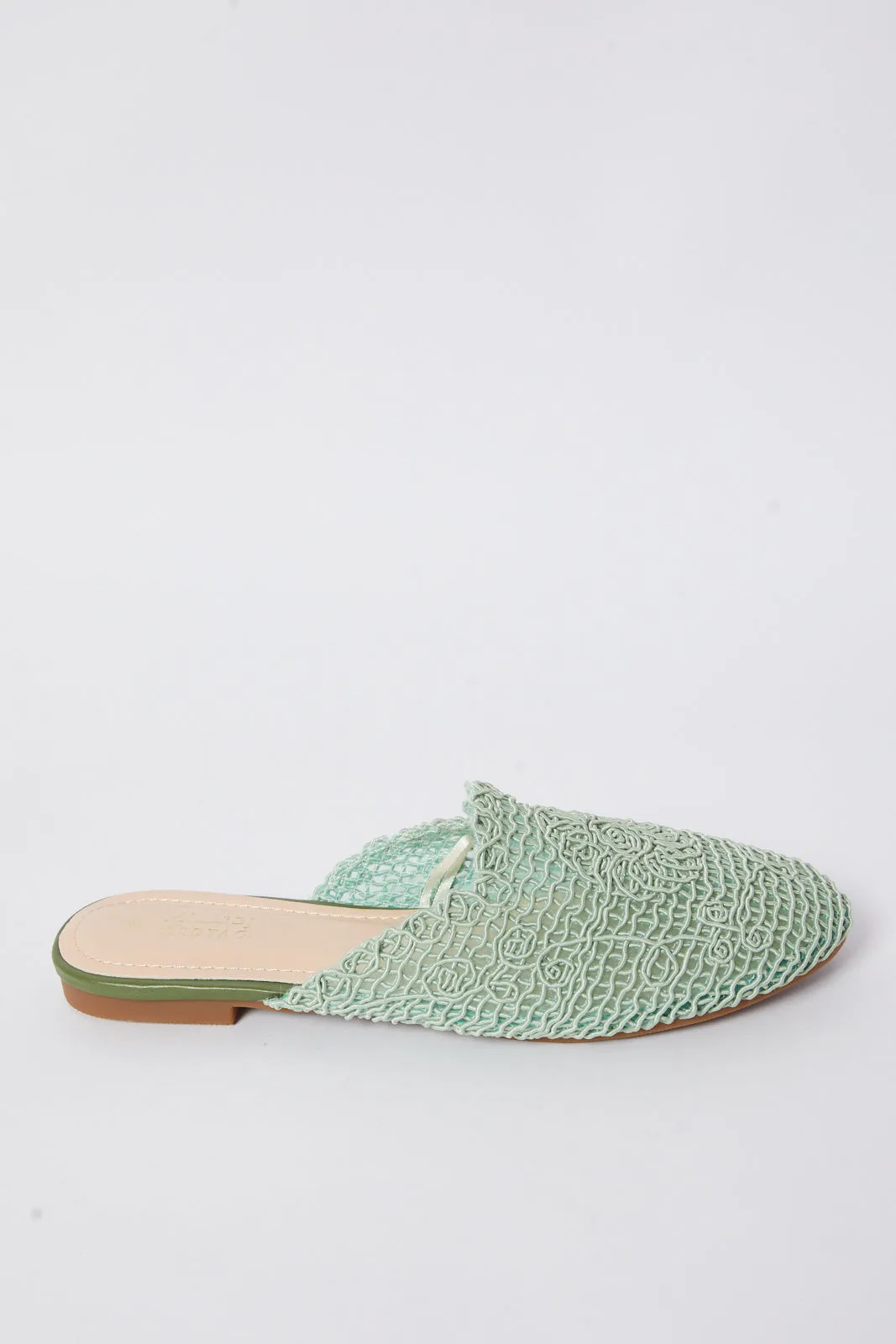 Women Green Fabric Interest Closed Toe Mule