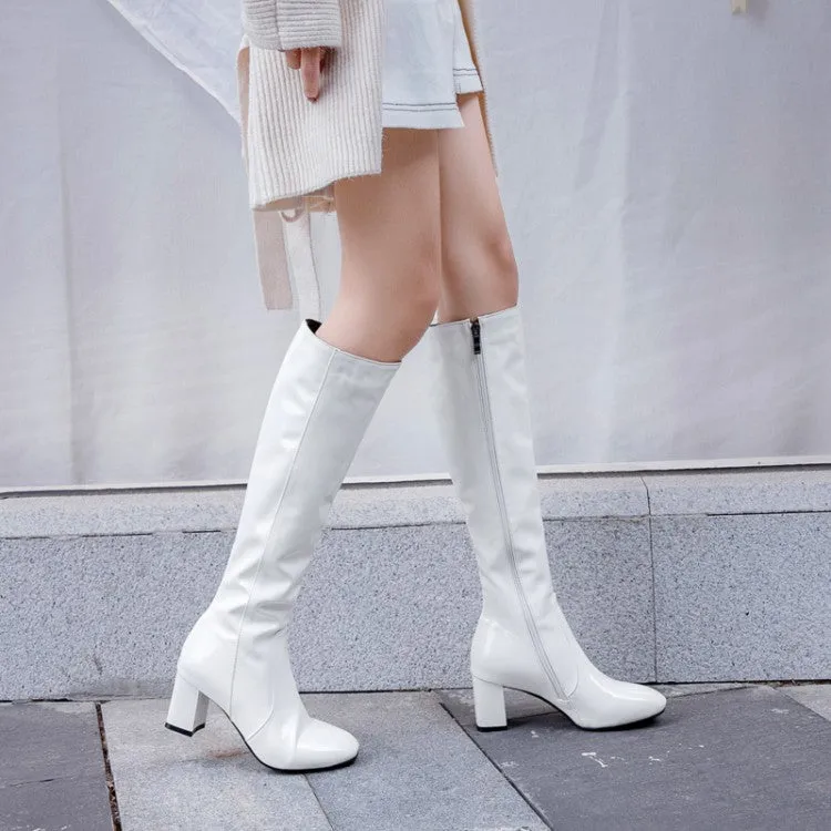 Women's Side Zippers Block Chunky Heel Knee High Boots