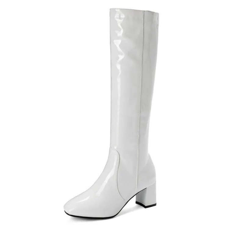 Women's Side Zippers Block Chunky Heel Knee High Boots