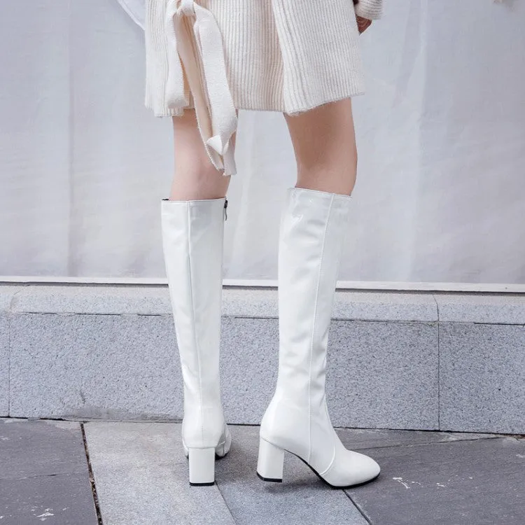 Women's Side Zippers Block Chunky Heel Knee High Boots