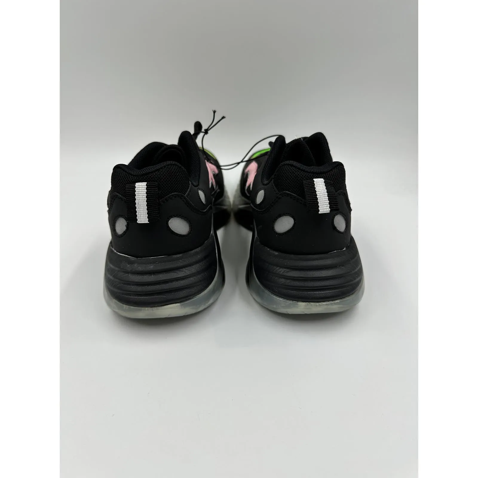 Women's Size 7.5, 90s Style Black Casual Sneaker with Pink and Green Accents