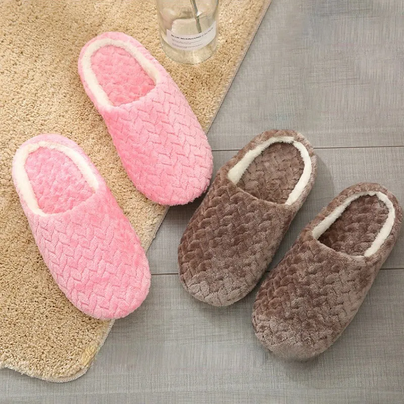 Women's Solid Color Textured Fuzzy Bedroom Slippers